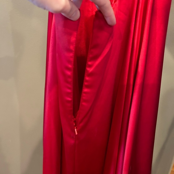 Dave & Johnny Prom Dress Red size 3/4 Satin Gown Style A7454 Slit - Picture 13 of 16